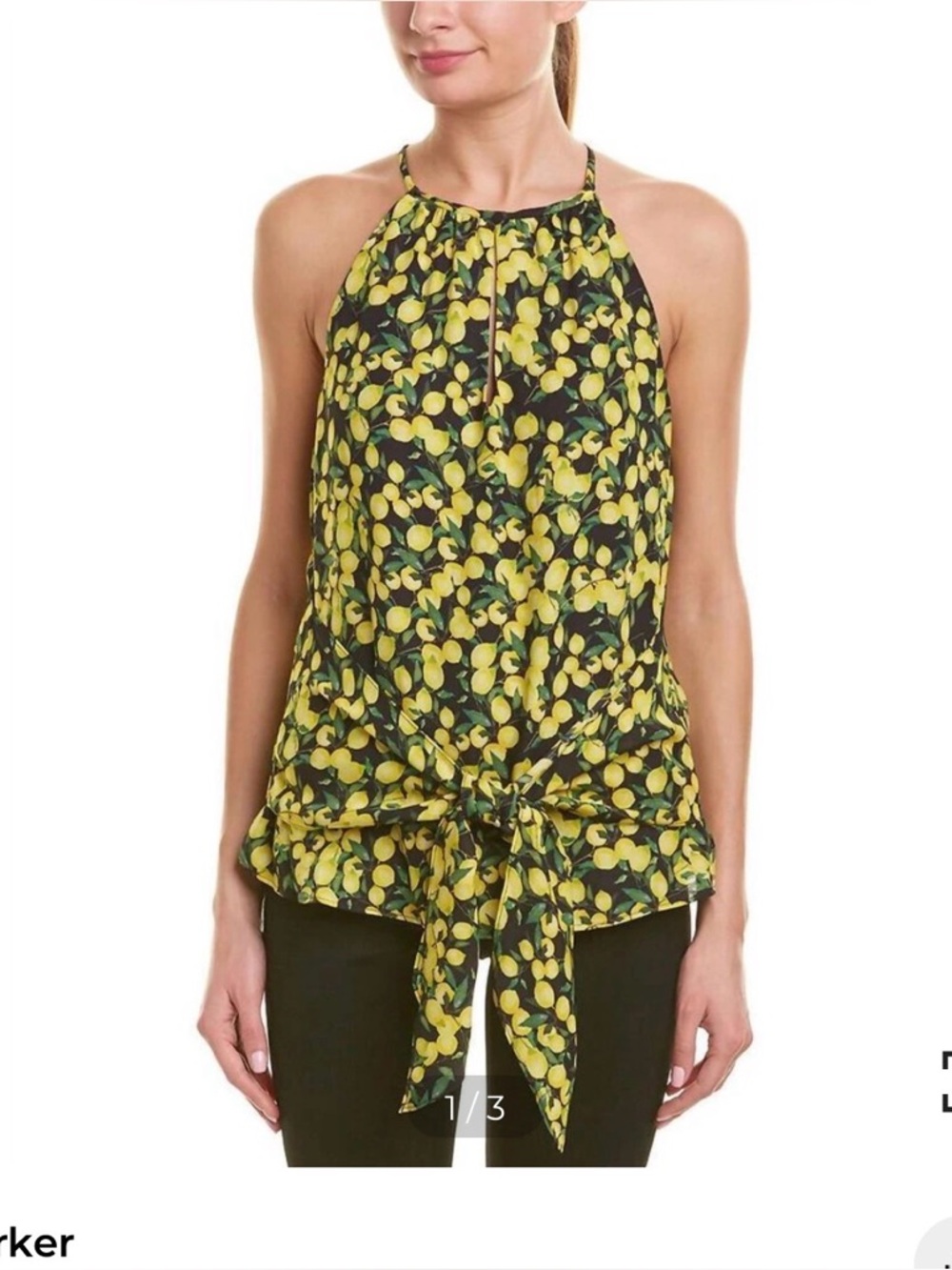 Parker Yellow Lemon-Print Halter Tie-Front Camisole